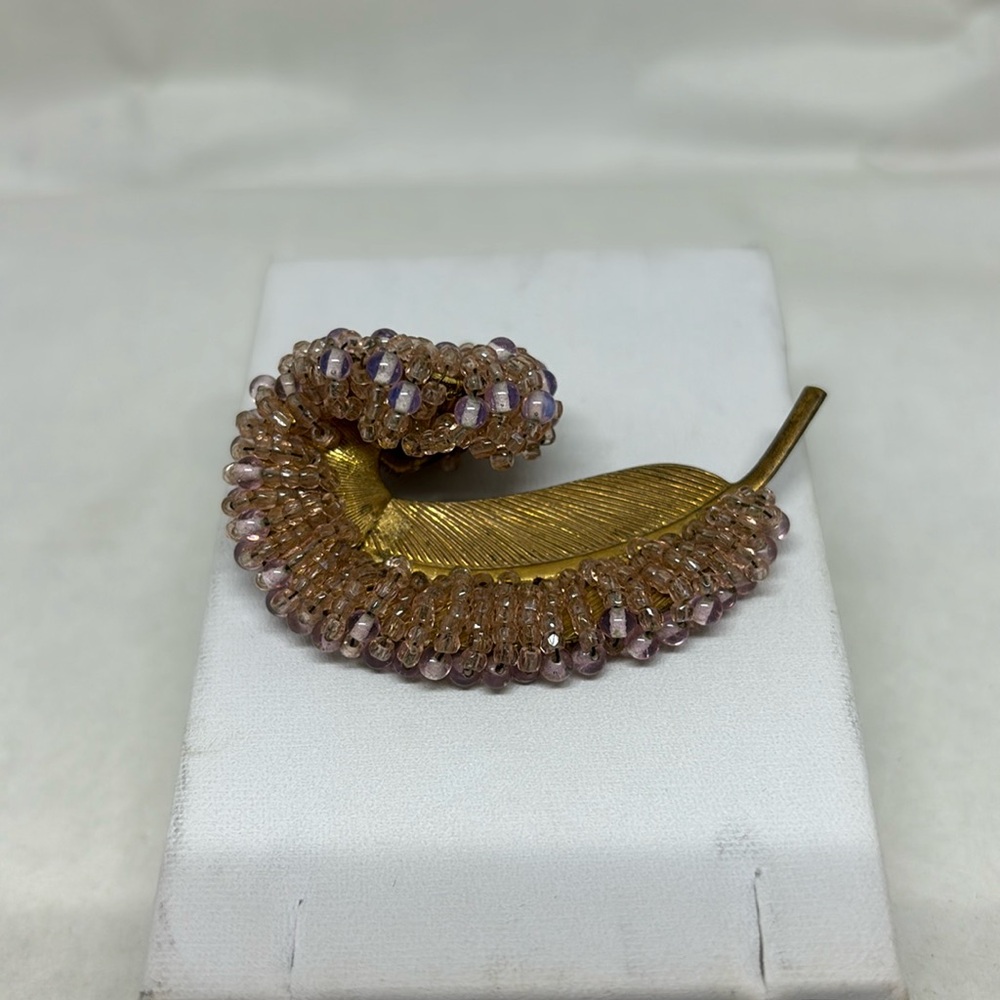 Gorgeous Signed Miriam Haskell Beaded Leaf Pin. - image 2